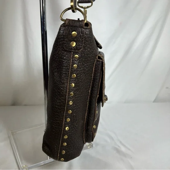 Rafe New York Distressed Pebbled Leather Studded Brown Crossbody Shoulder Bag - Picture 9 of 16